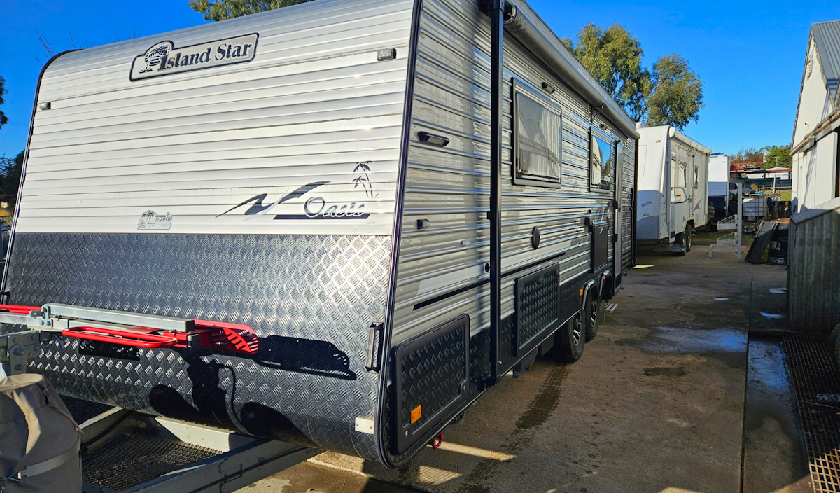 Caravans lined up for servicing prior to their road trips